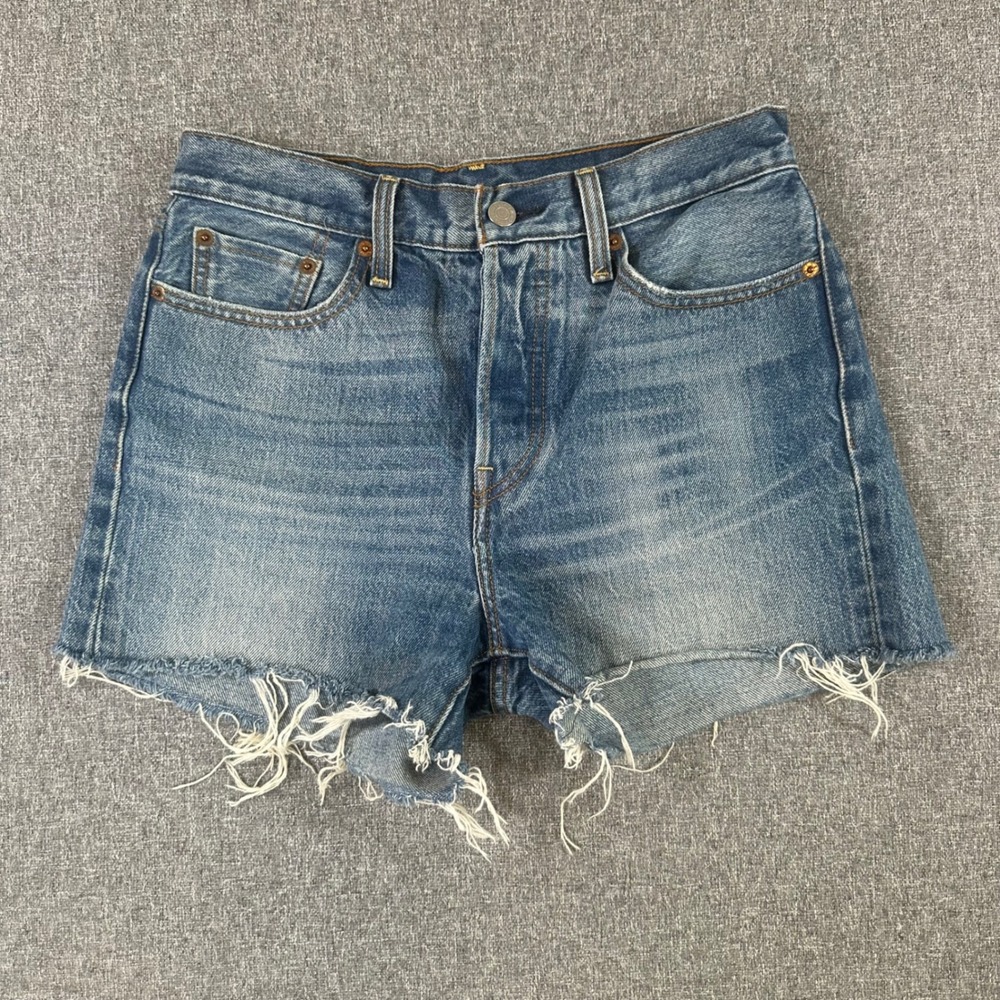 Levis 501 Original Cutoff Denim Shorts Womens 28 Blue High Waisted Raw Hem